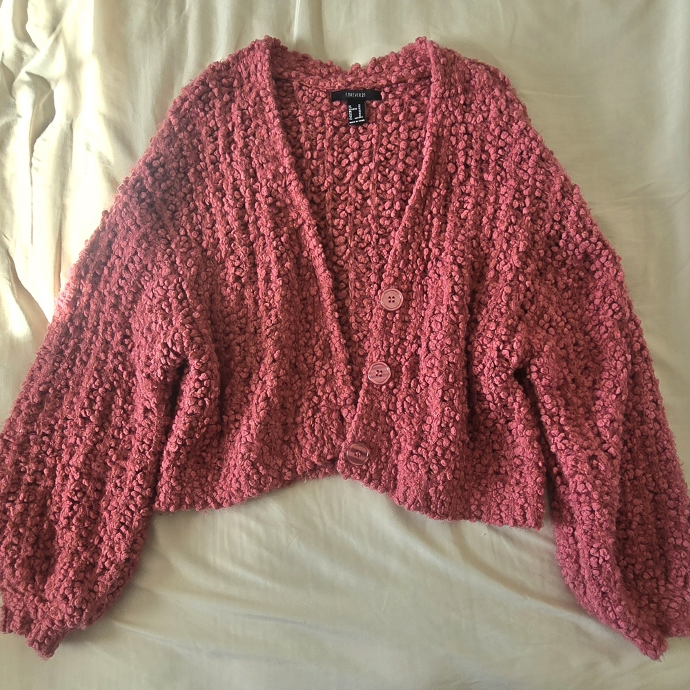 Forever 21 Pink Textured Knit Cardigan